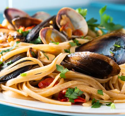 Seafood pasta dish